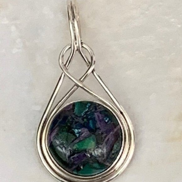 Handmade Purple Turquoise Silver Pendant - Picture 2 of 3